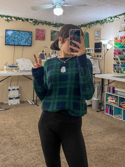 Cute Lil Ghost Plaid Sweater XS