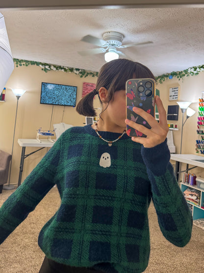 Cute Lil Ghost Plaid Sweater XS