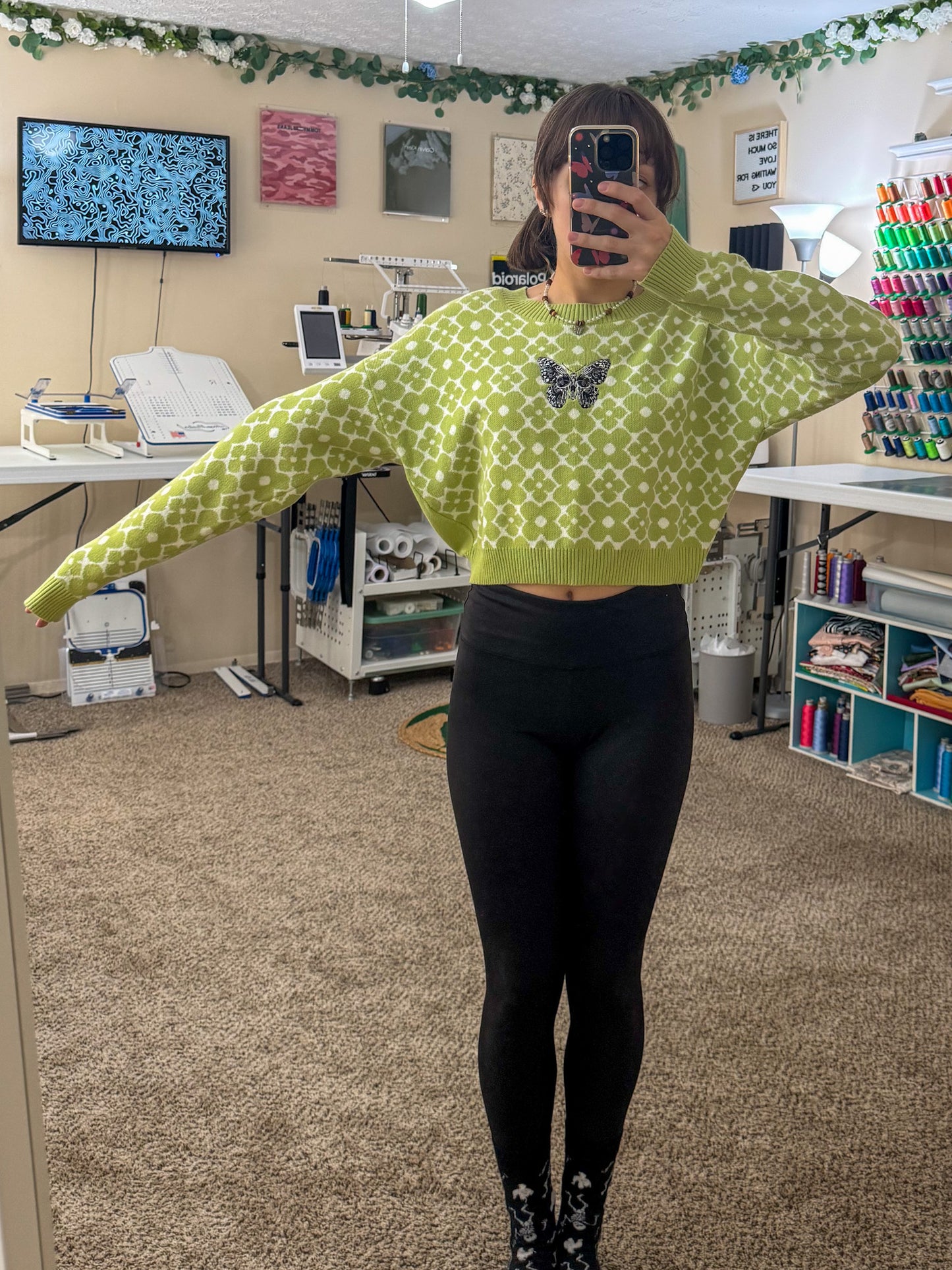 Skull Butterfly Cropped Sweater S