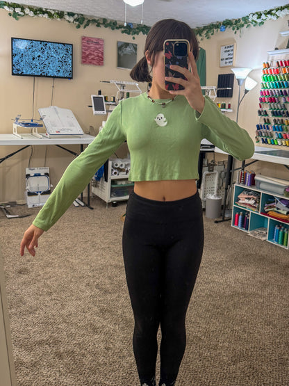 Glow-in-the-Dark Ghost Cropped Long Sleeve L