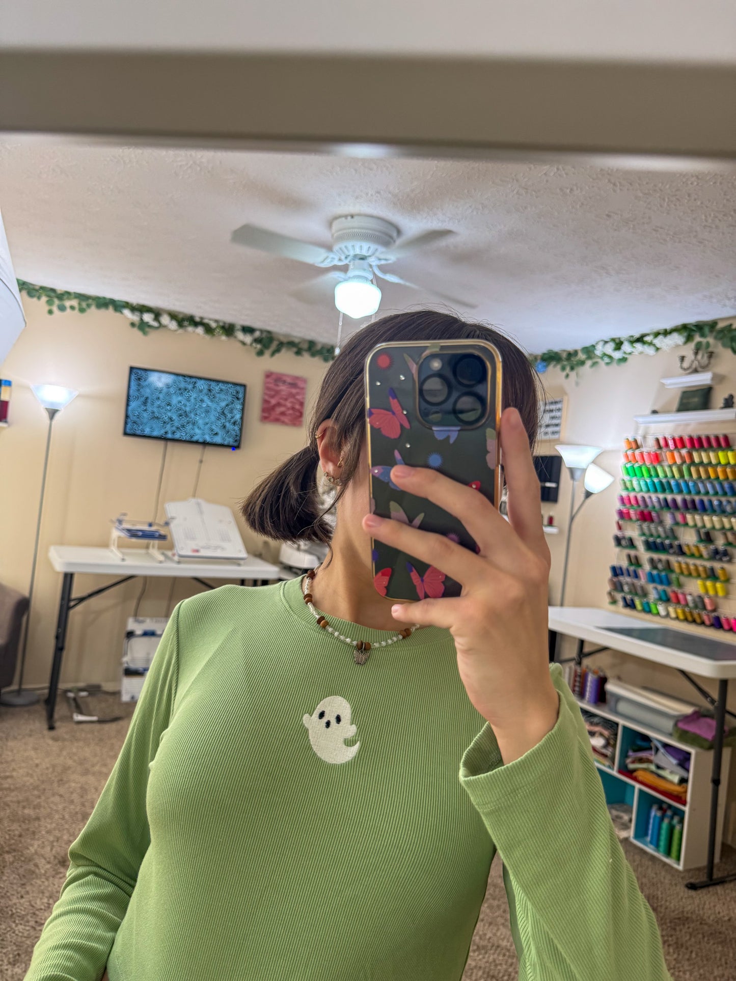 Glow-in-the-Dark Ghost Cropped Long Sleeve L