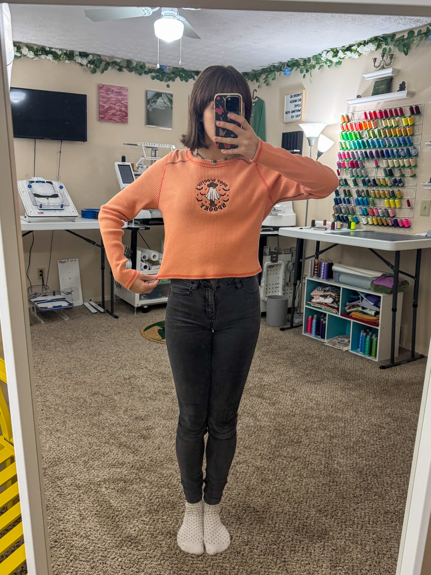 Boot Scootin' Spooky Ribbed Orange Long Sleeve 2XL