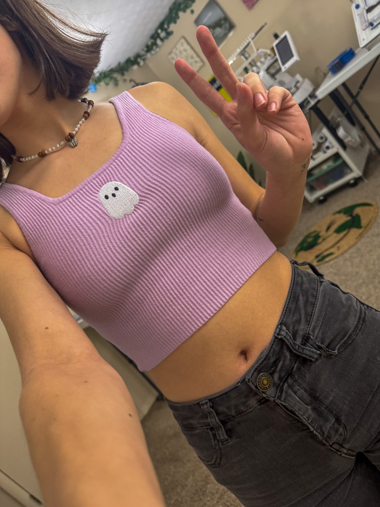 Little Ghost Purple Cropped Tank XS