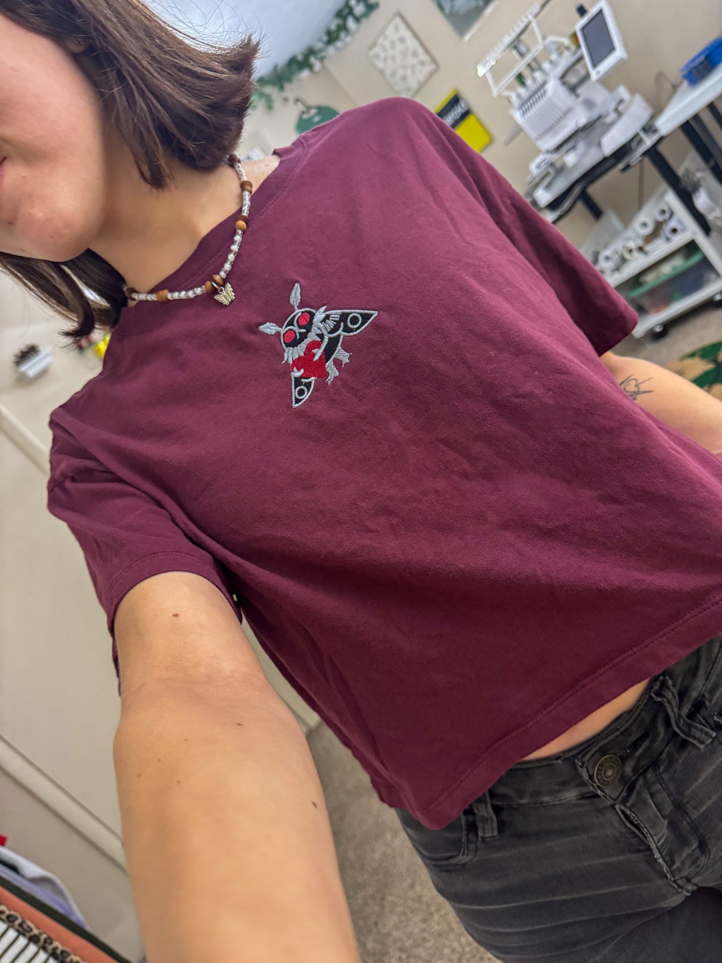 Mothman Maroon Jersey Cropped Tee M