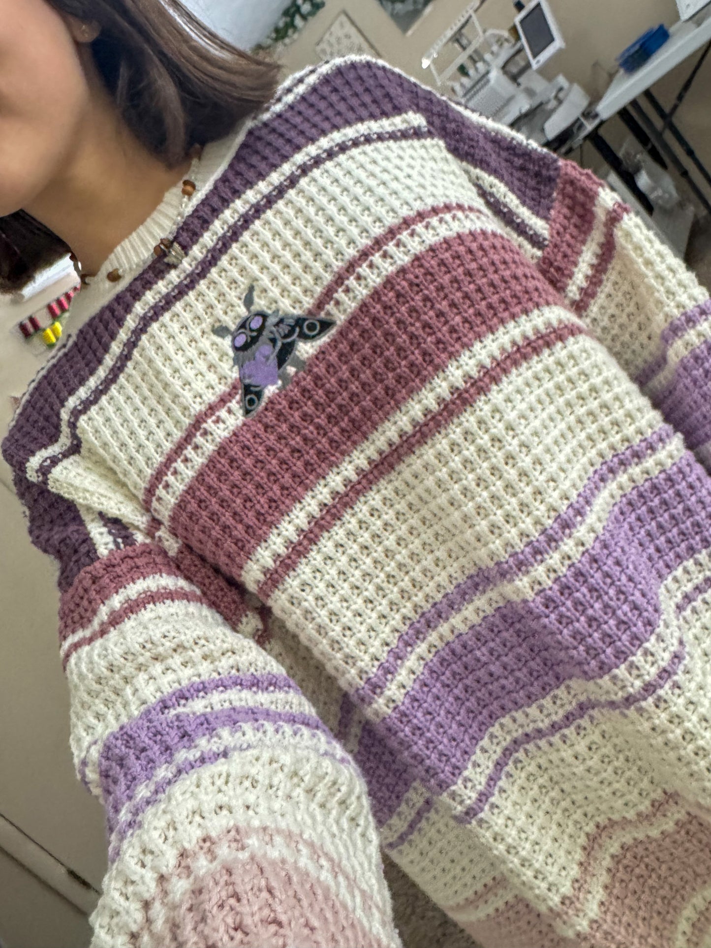 Lavender Mothman Striped Sweater XS