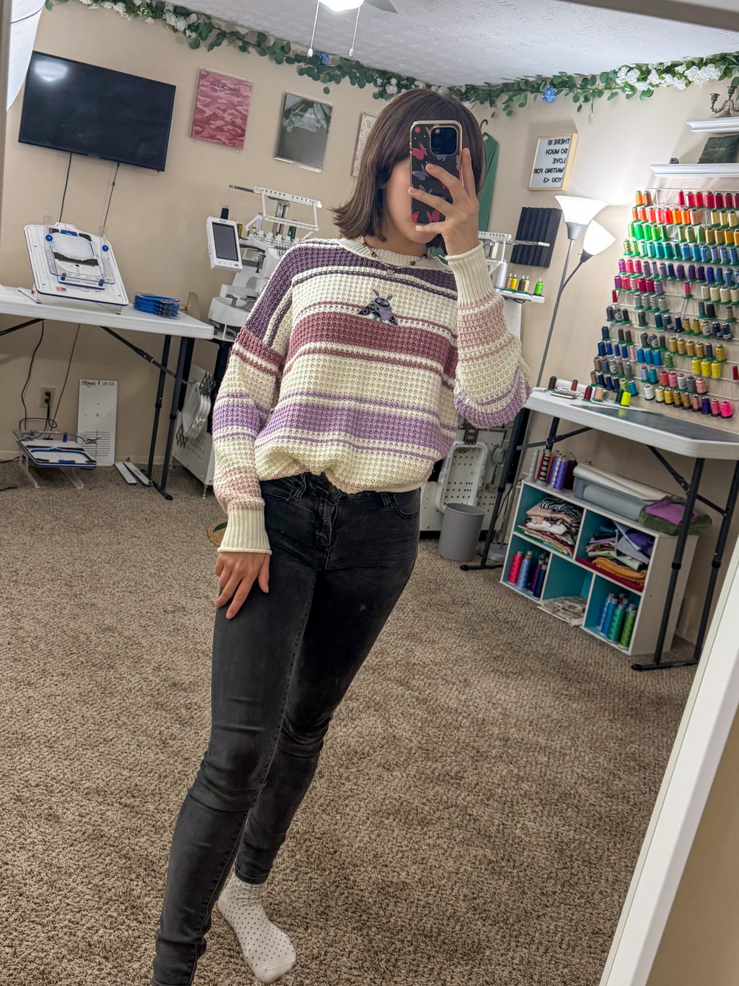 Lavender Mothman Striped Sweater XS