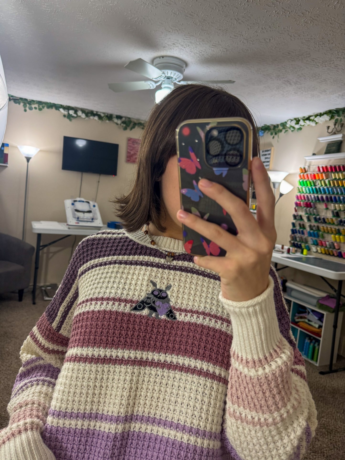 Lavender Mothman Striped Sweater XS