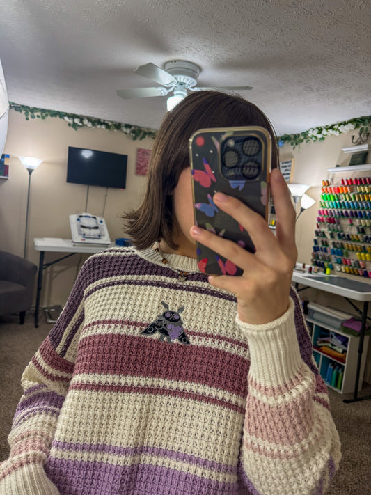 Lavender Mothman Striped Sweater XS