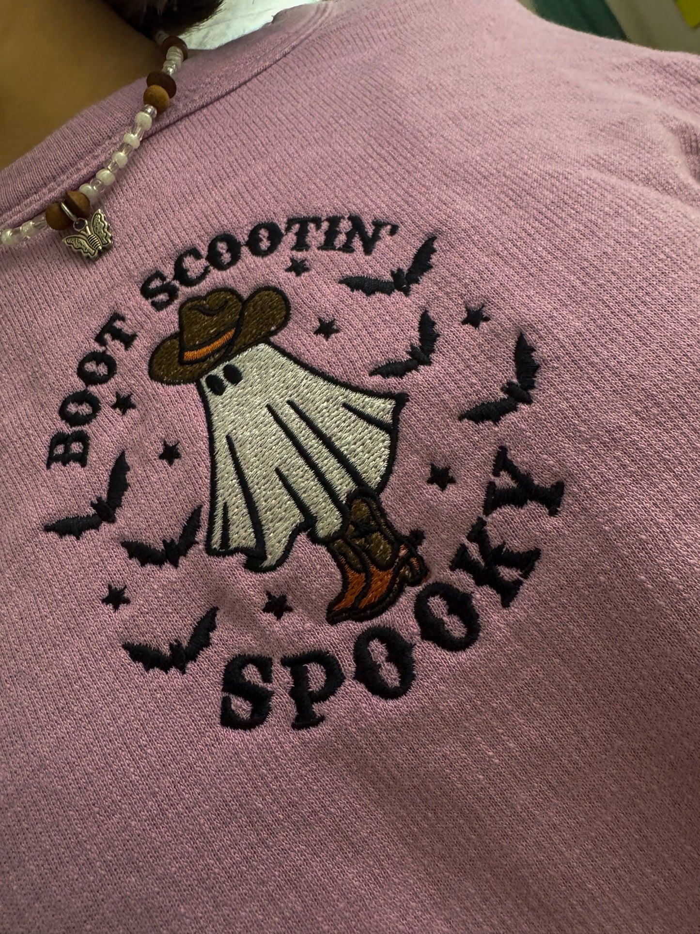 Boot Scootin' Spooky Magenta Crewneck XS