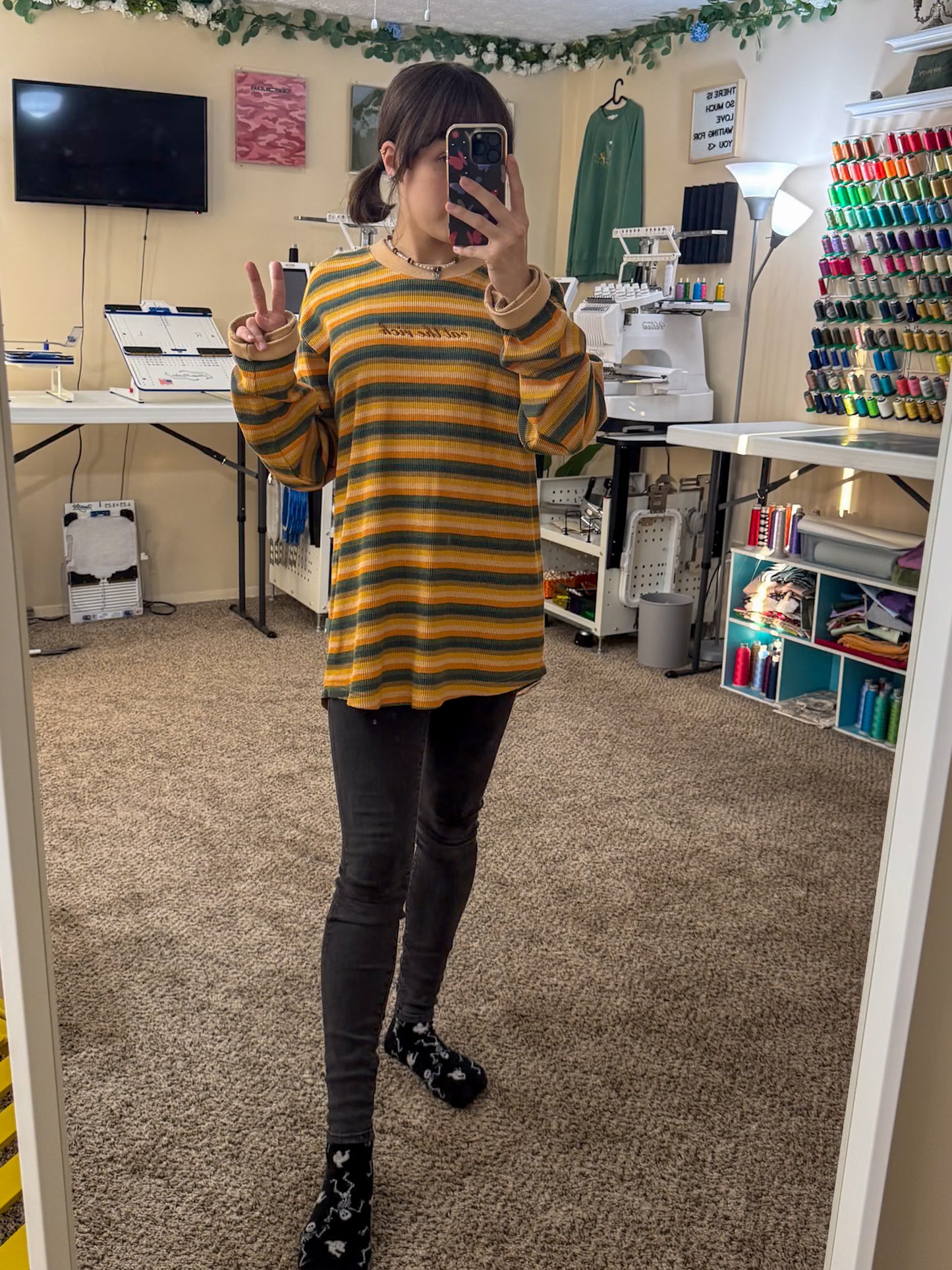 Eat The Rich Striped Thermal Long Sleeve L