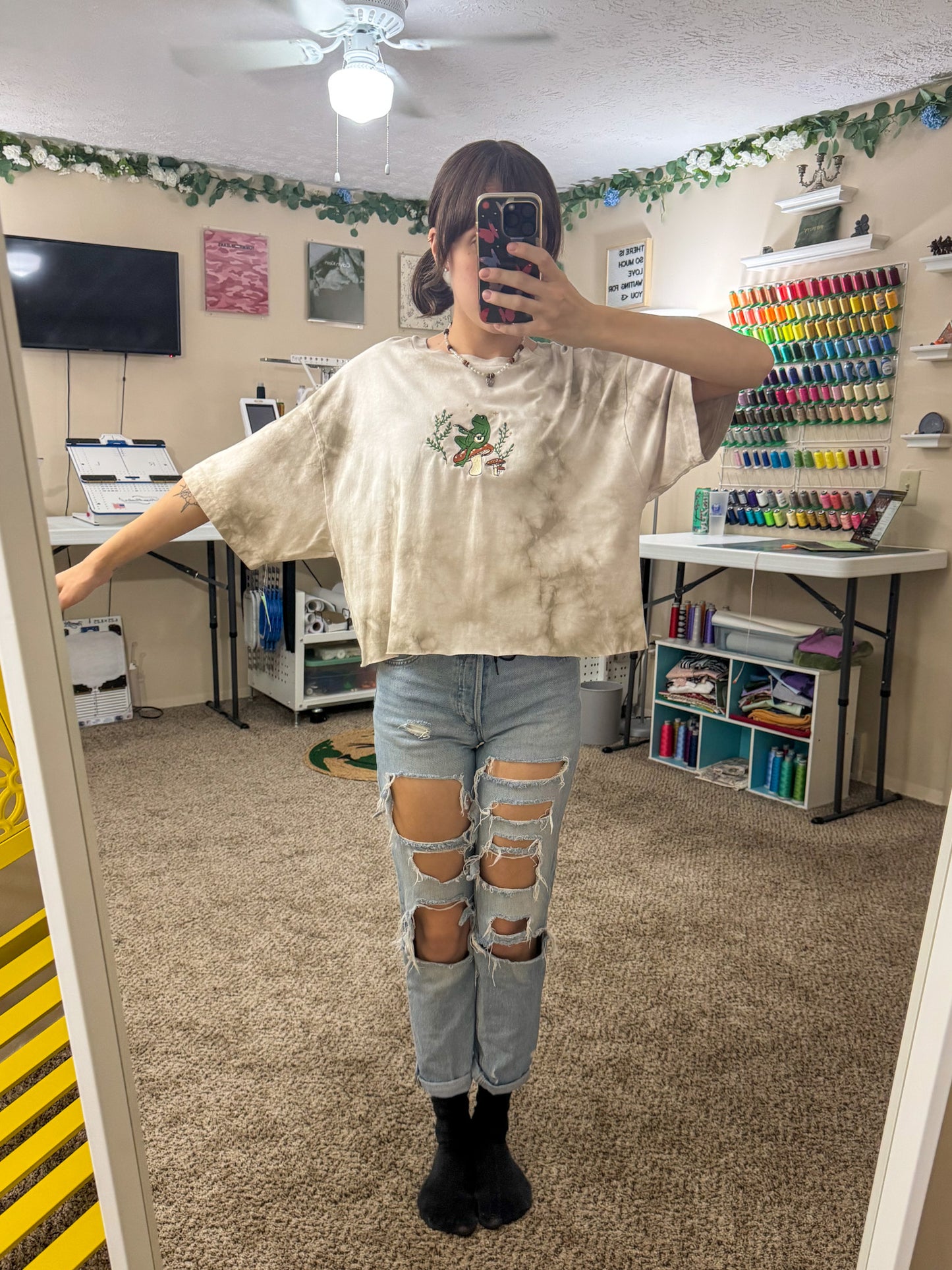 Banjo Frog Cropped Oversized Tee XS