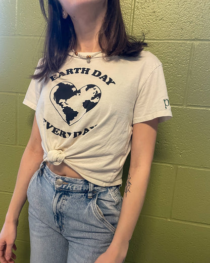 Earth Day Crop Top with Sleeve Embroidery M