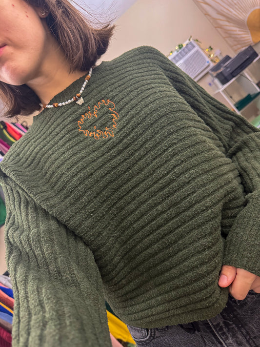 Flame Heart Green Sweater S