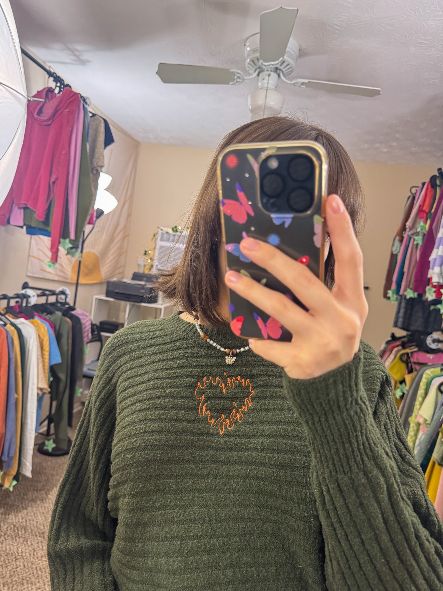 Flame Heart Green Sweater S