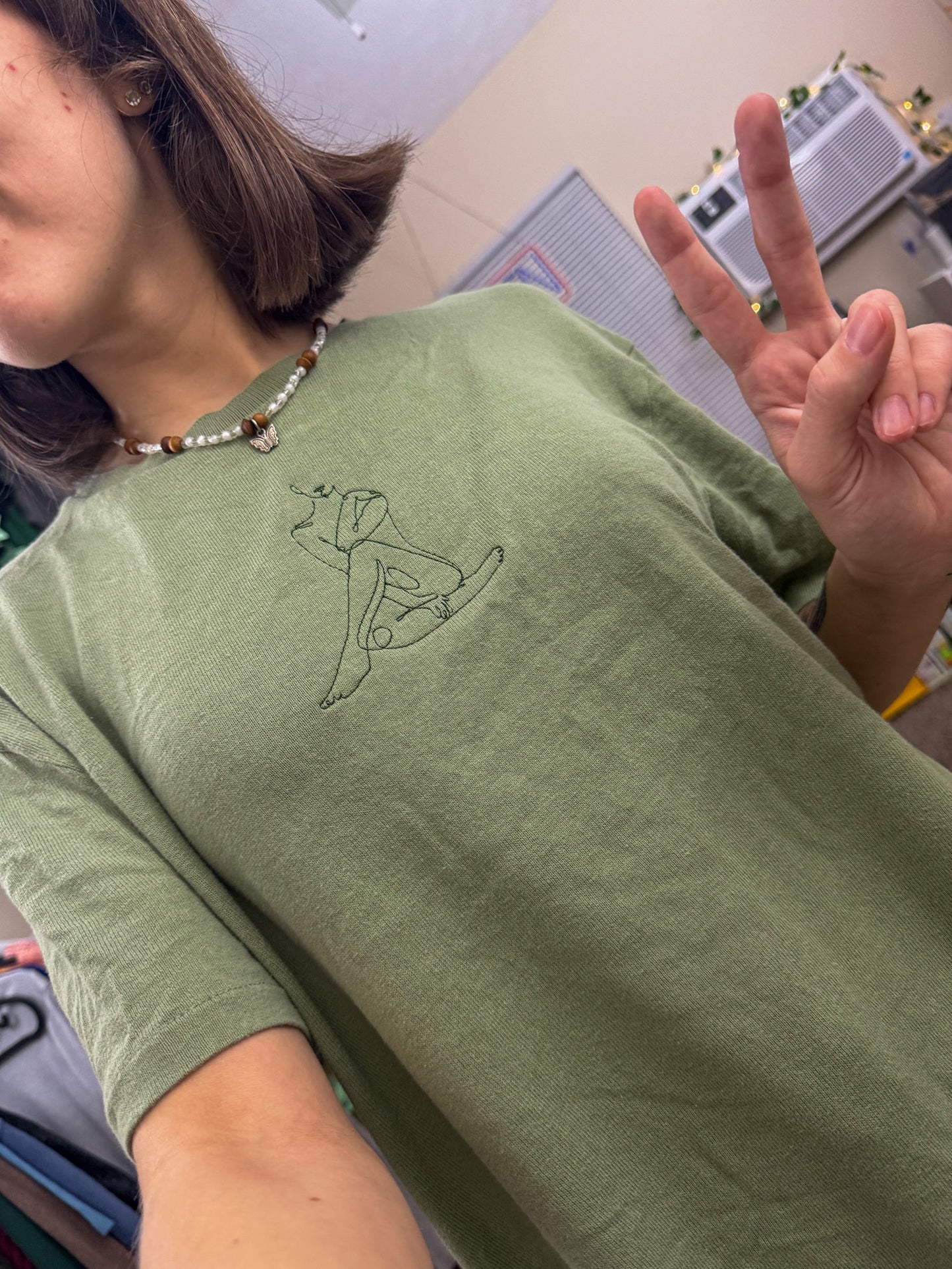 One Line Woman Green T-Shirt L