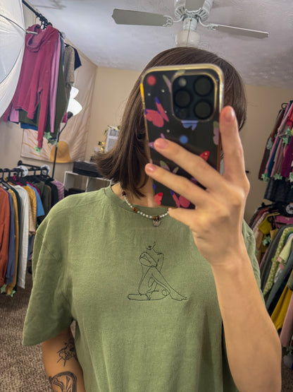 One Line Woman Green T-Shirt L