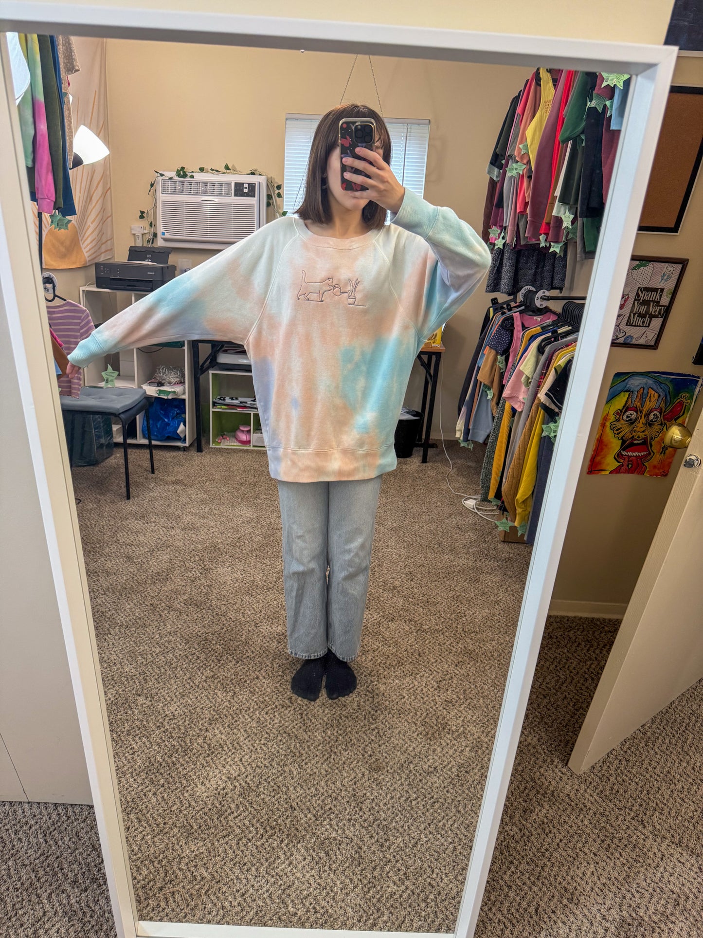 Plant Cat Tie Dye Crewneck M