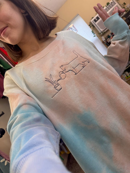 Plant Cat Tie Dye Crewneck M