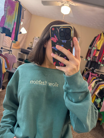 Slow Fashion Teal Crewneck Sweatshirt M