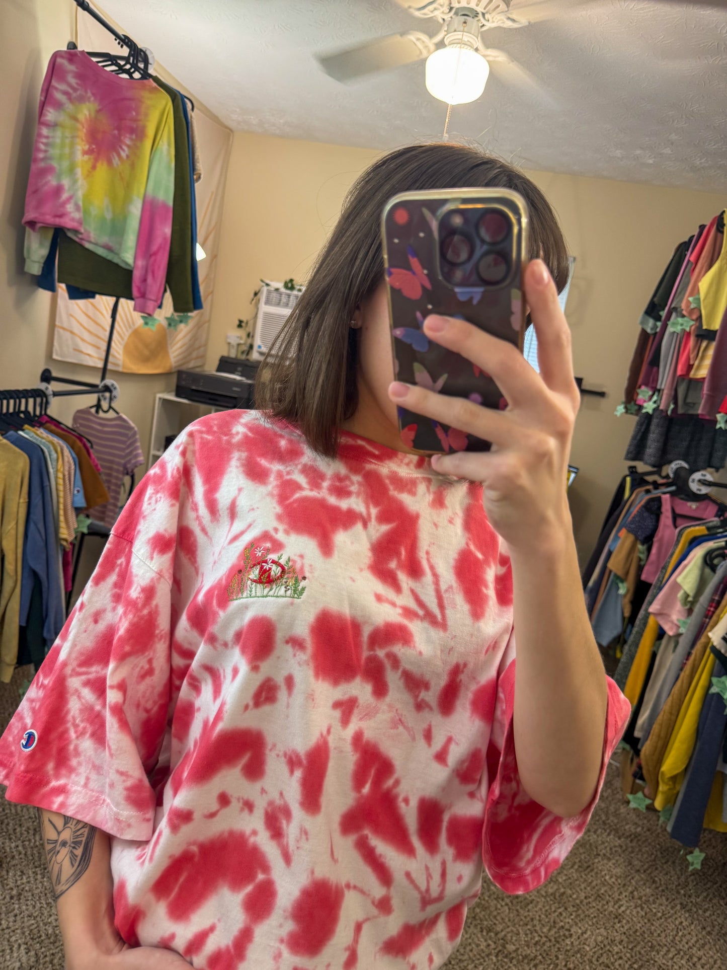 Floral Cover Up Champion Tie Dye T-Shirt 2XL