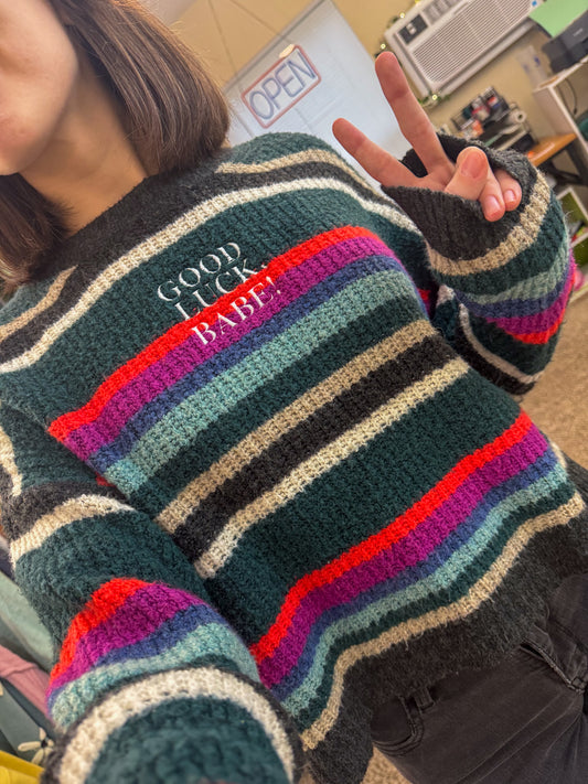 Good Luck Babe Colorful Striped Sweater S