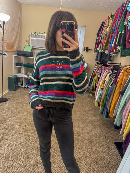 Good Luck Babe Colorful Striped Sweater S