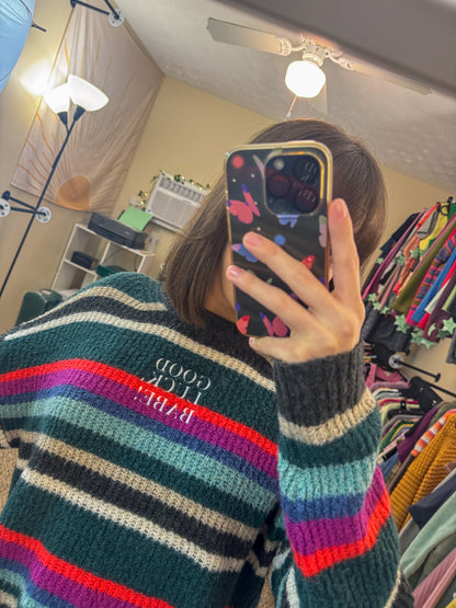 Good Luck Babe Colorful Striped Sweater S