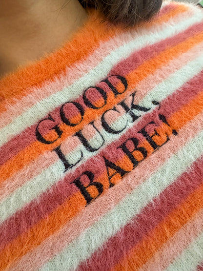 Good Luck Babe Fuzzy Striped Baby Tee XS