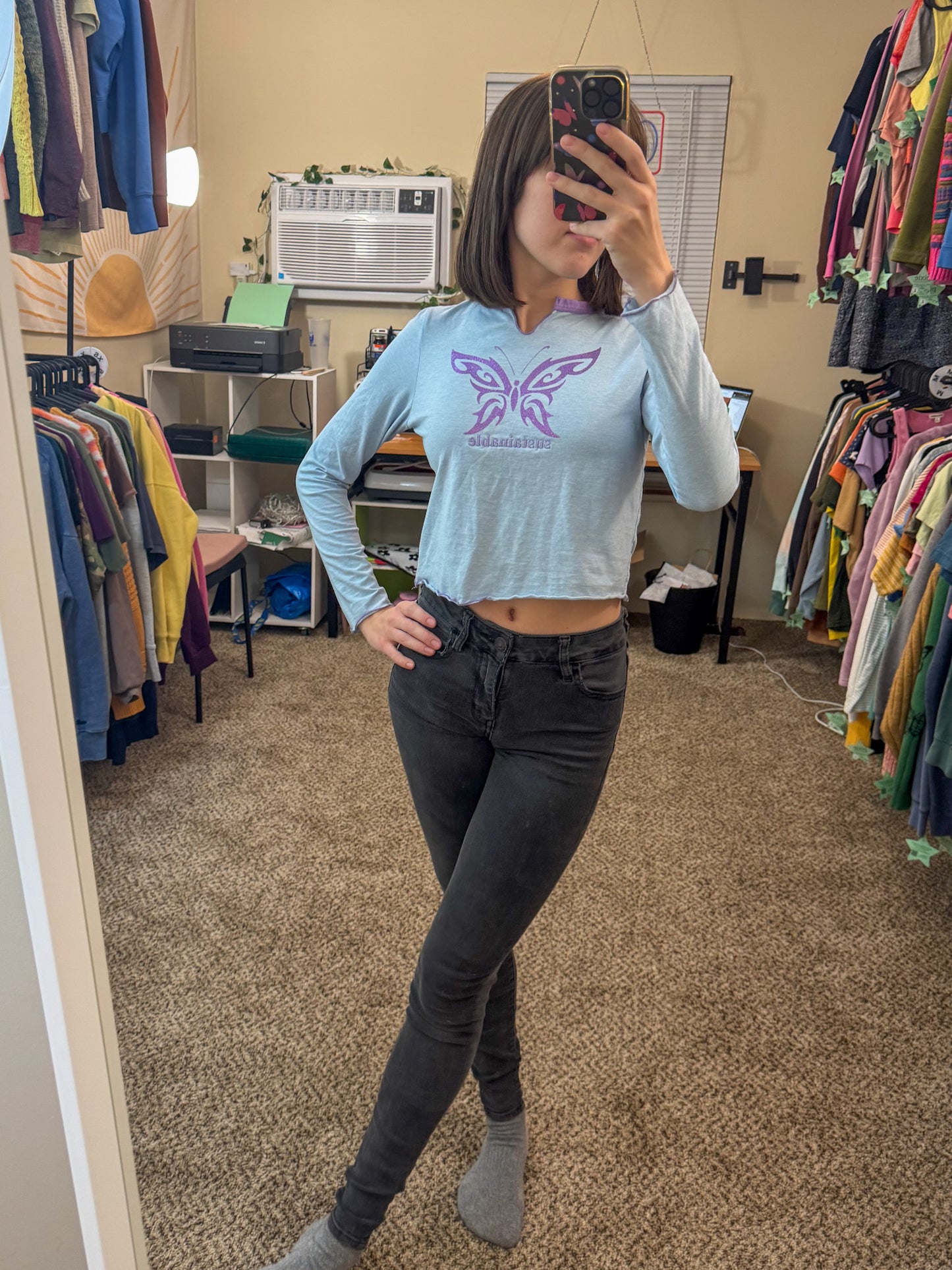 Sustainable Cropped Sparkle Butterfly Long Sleeve M