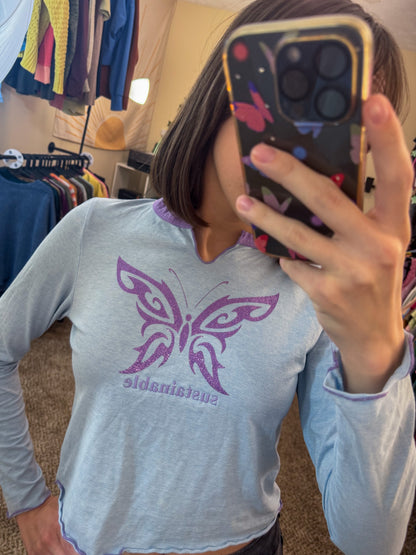 Sustainable Cropped Sparkle Butterfly Long Sleeve M