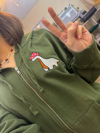 Mushroom Dino Green Zip-up Hoodie L