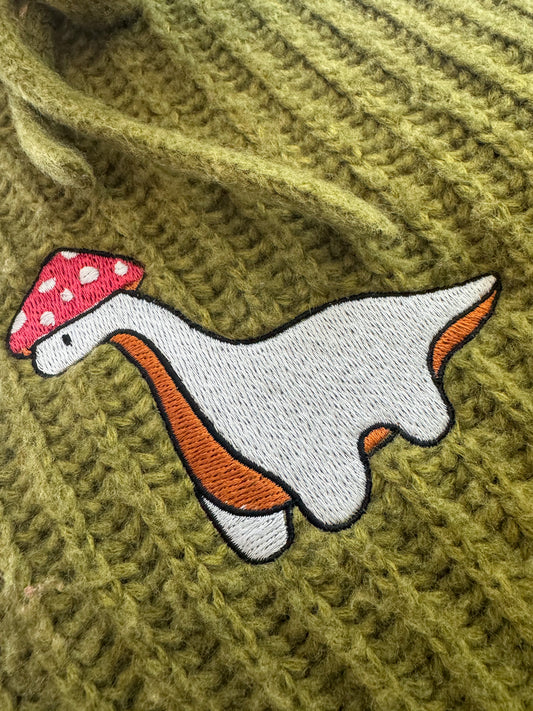 Mushroom Dino Green Hoodie Sweater M