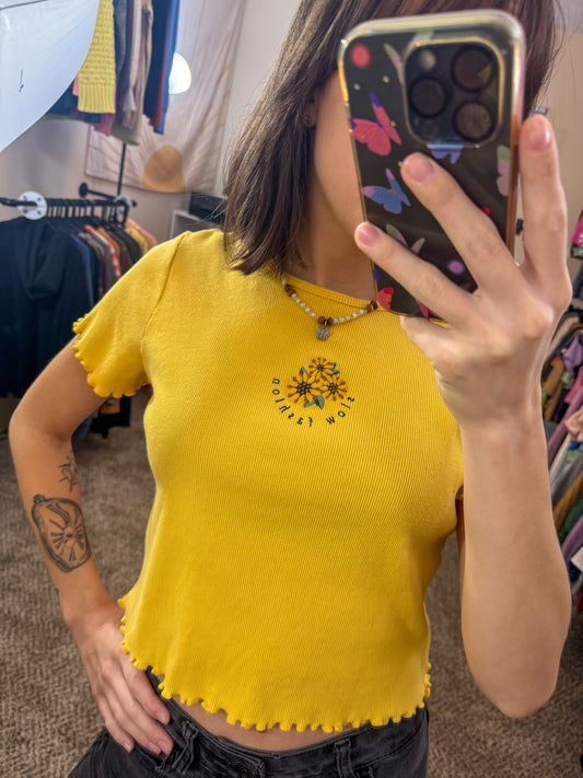 Slow Fashion Yellow  Sunflower Baby Tee M