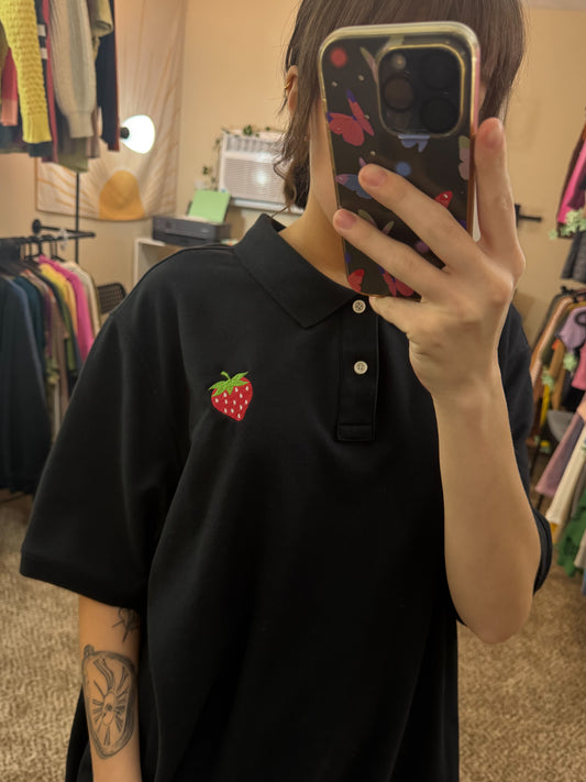 Strawberry Black Polo T-Shirt 2XL