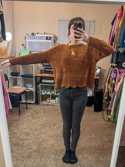 Giraffe Cowboy Wavy Bottom Cropped Sweater S