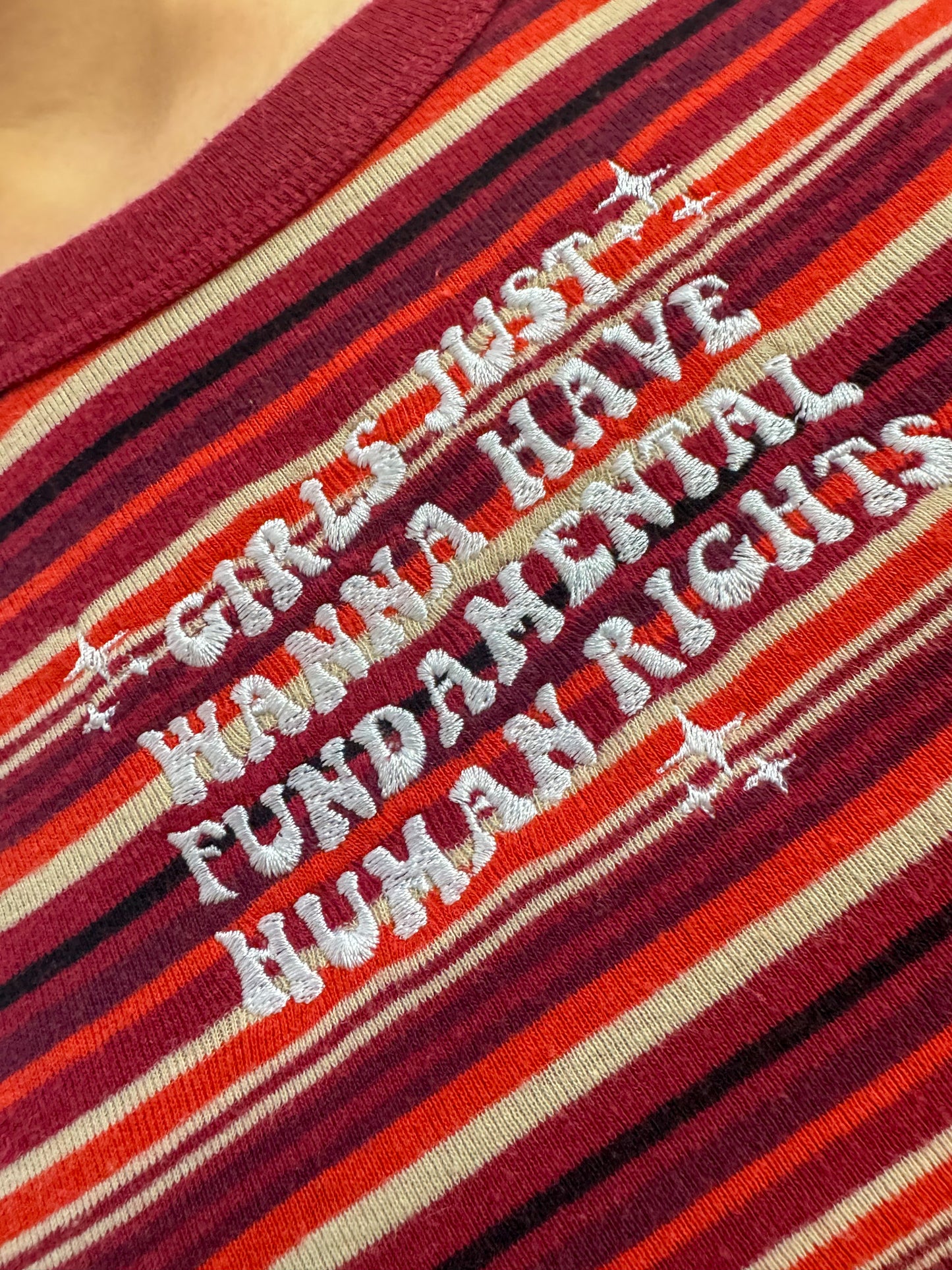 Girls Just Wanna Have Fundamental Human Rights Striped T-Shirt XS