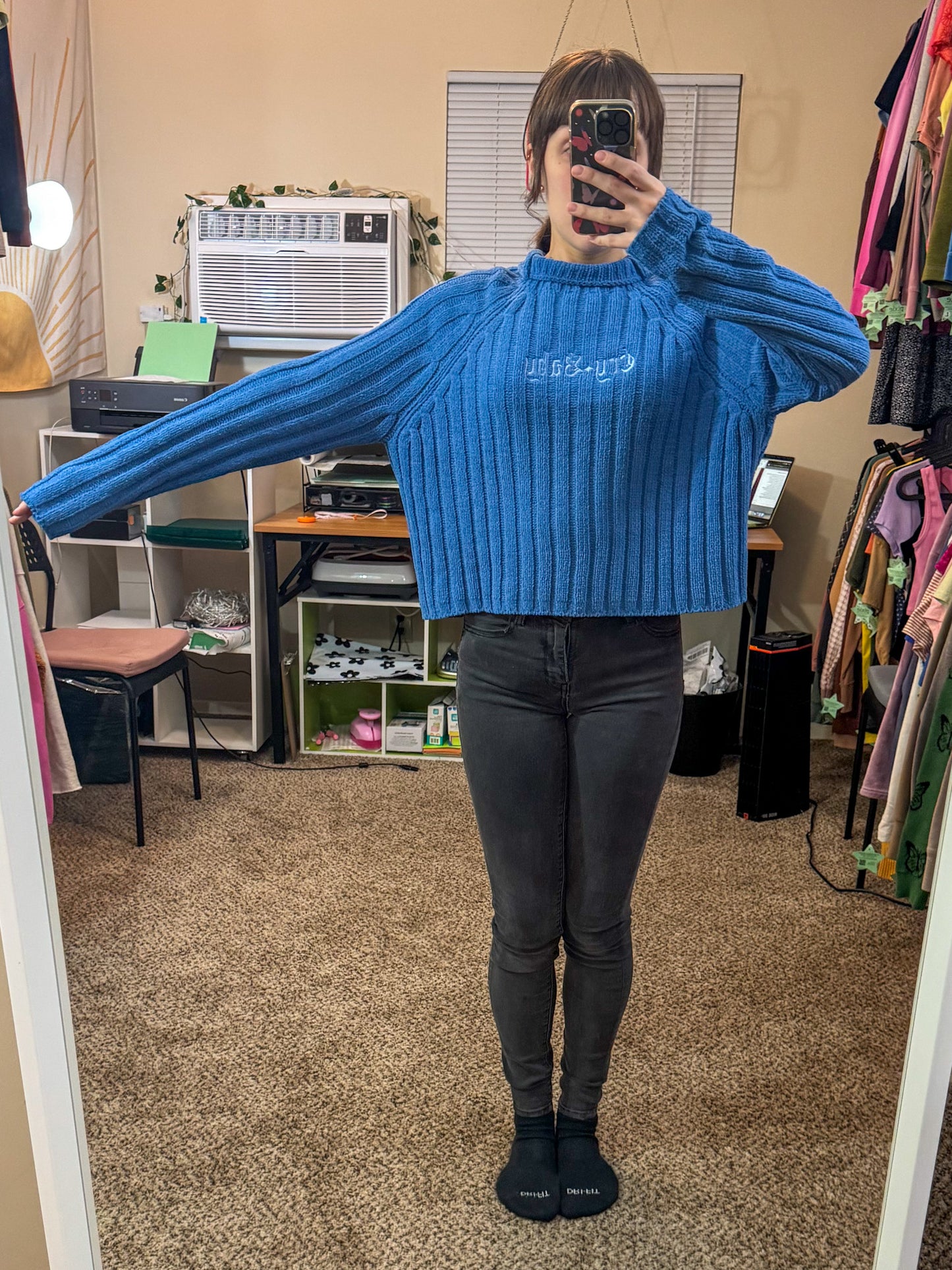 Cry Baby Blue Cropped Sweater L