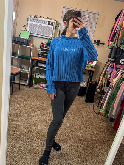 Cry Baby Blue Cropped Sweater L