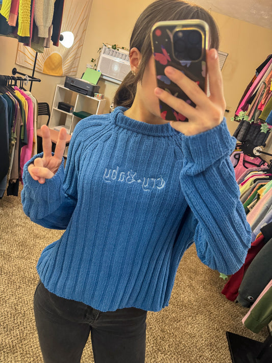 Cry Baby Blue Cropped Sweater L