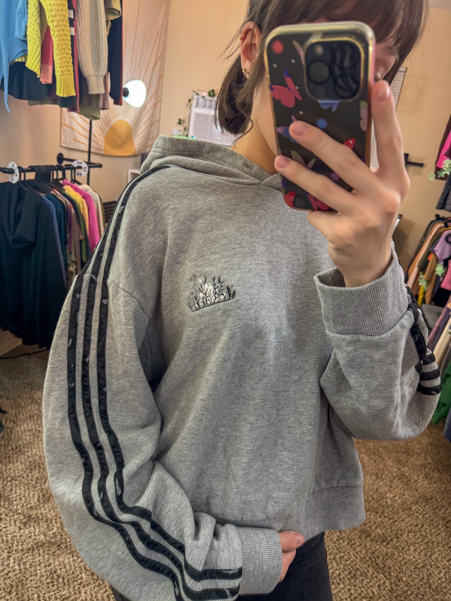 Adidas Floral Cover Up Grey Cropped Crewneck 2XL