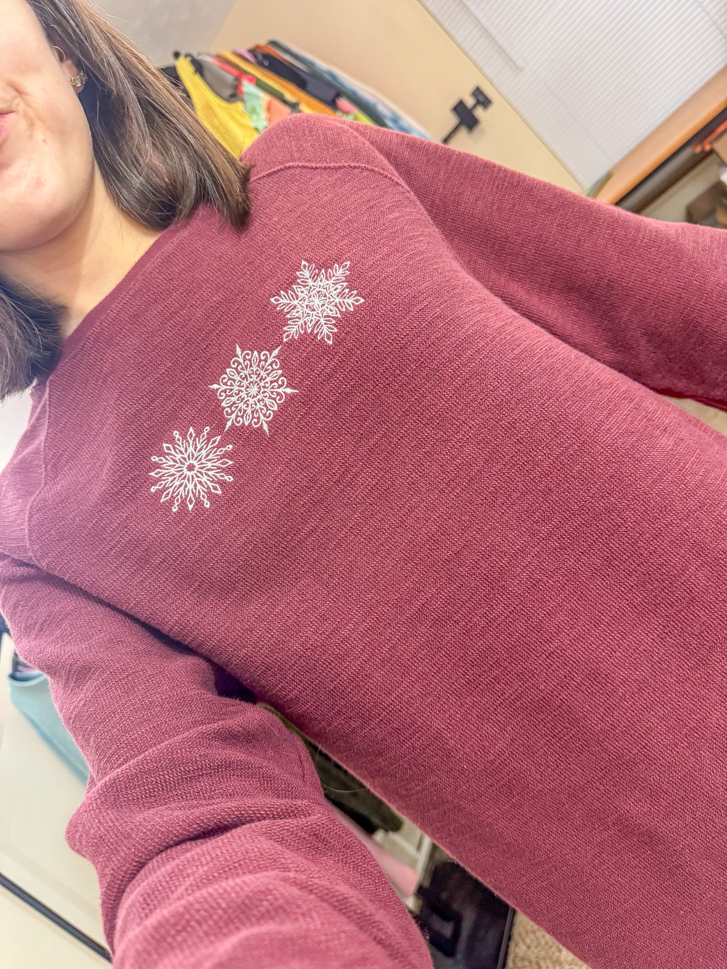 Snowflake Maroon Thermal Long Sleeve M