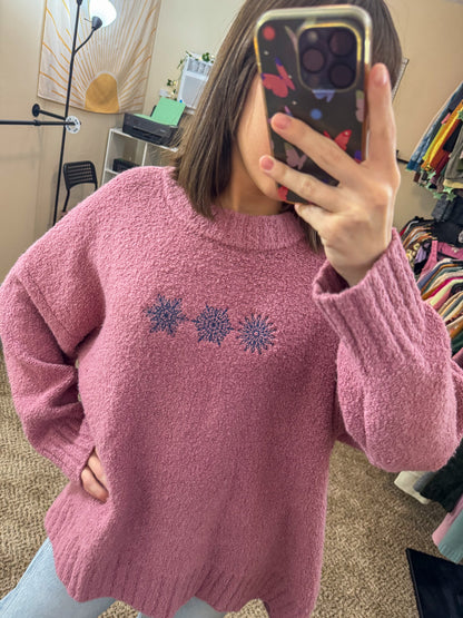 Snowflake Pink Sweater 2XL