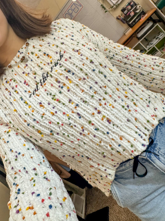 Eat The Rich Confetti Cropped Sweater XS