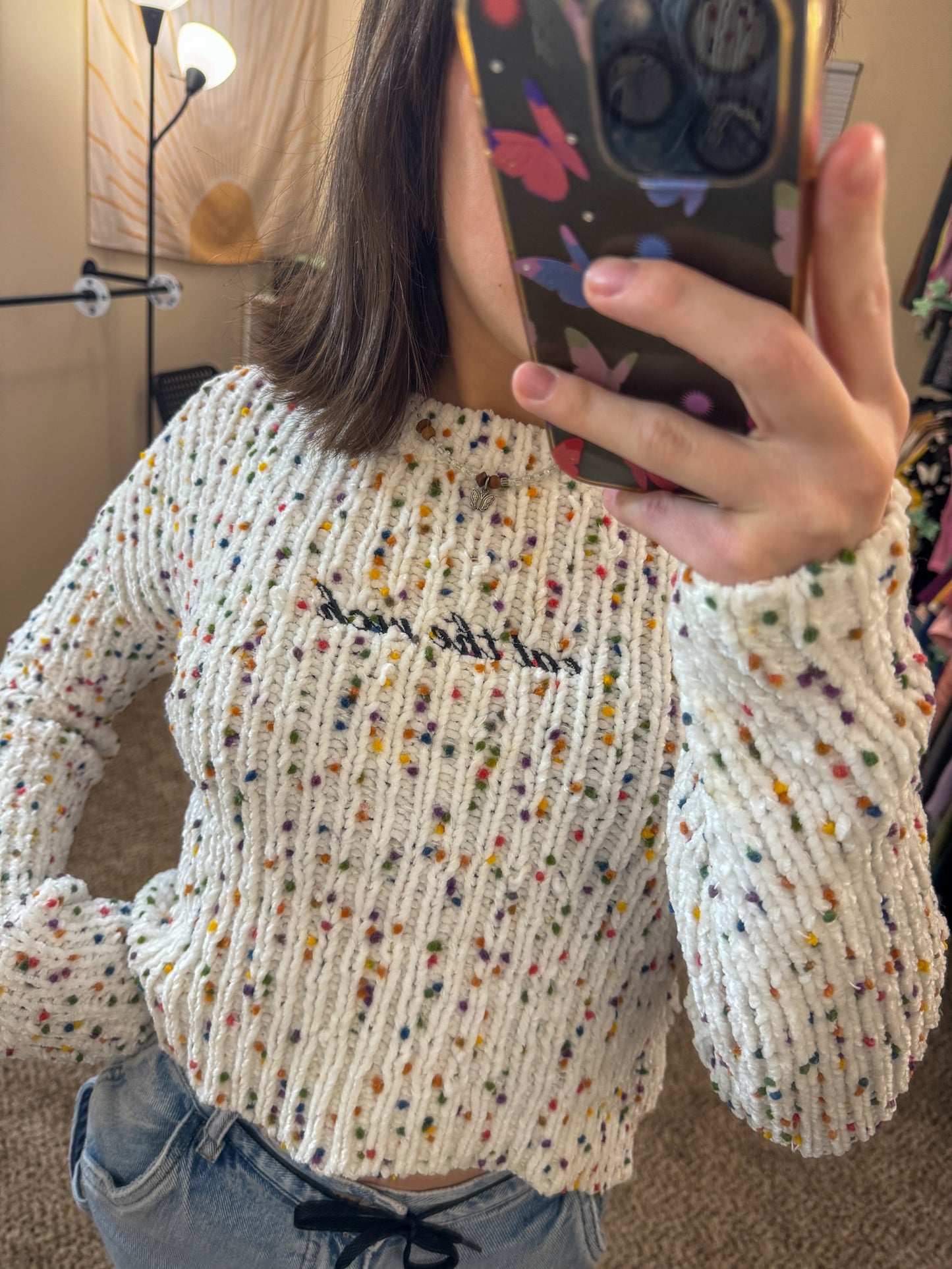 Eat The Rich Confetti Cropped Sweater XS