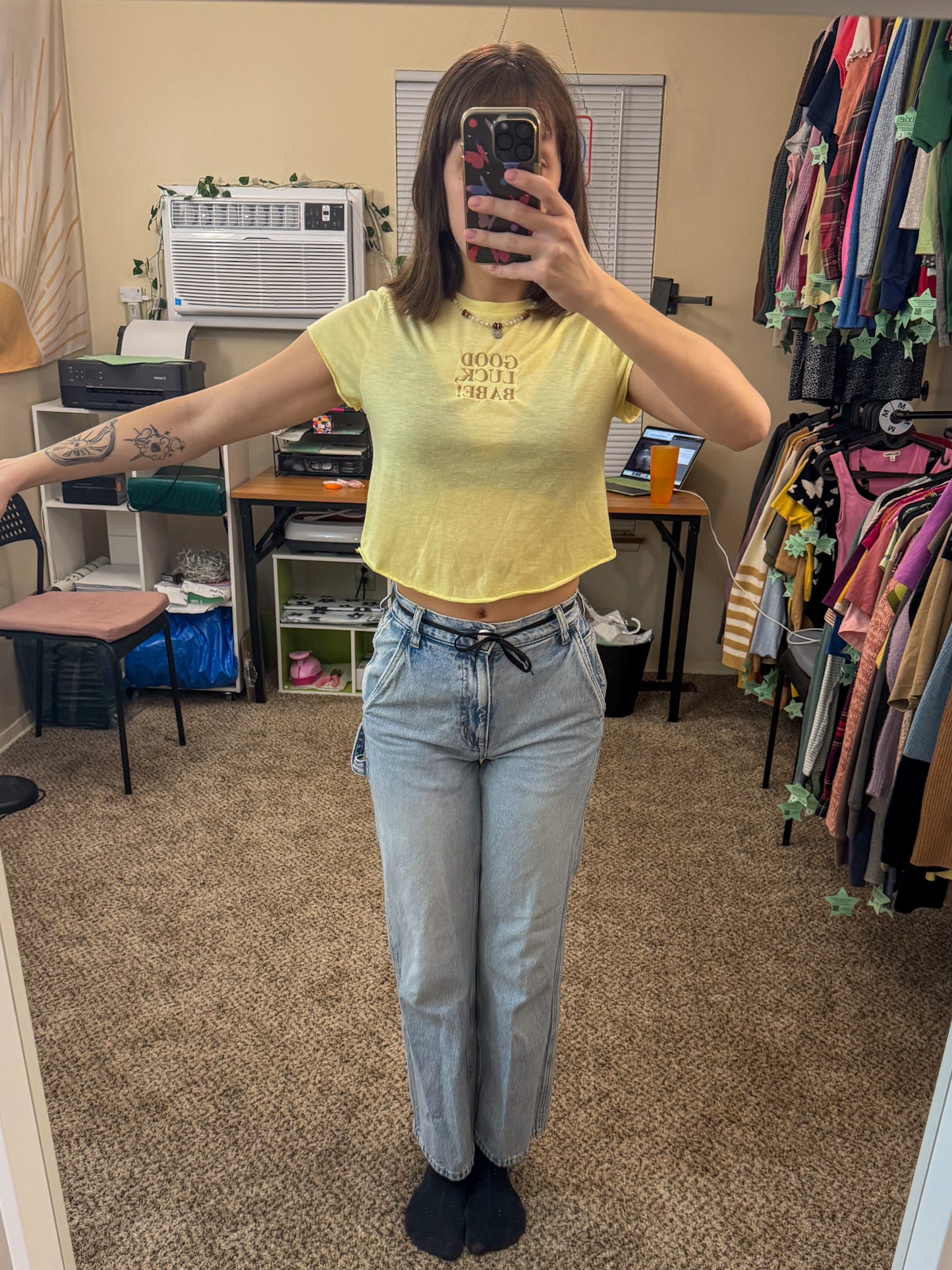 Good Luck Babe Yellow Cropped T-Shirt S