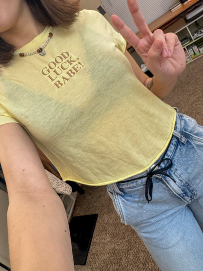 Good Luck Babe Yellow Cropped T-Shirt S