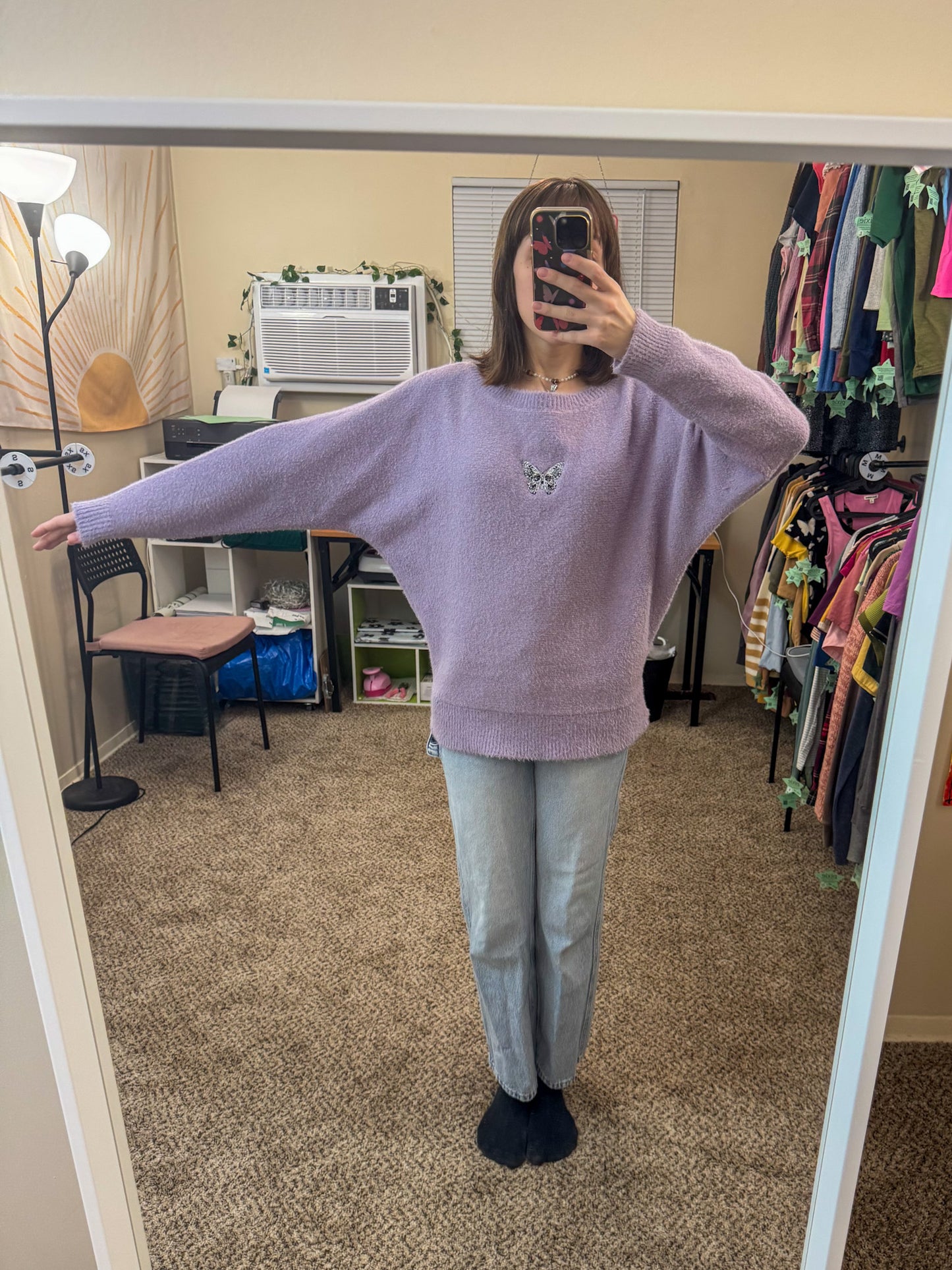 Skull Butterfly Lavender Sweater S