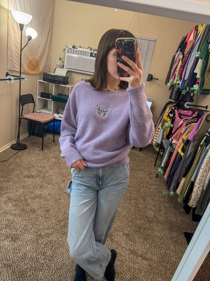 Skull Butterfly Lavender Sweater S