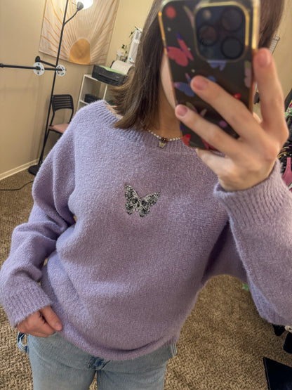 Skull Butterfly Lavender Sweater S