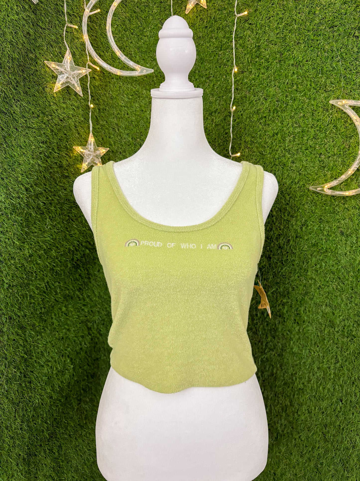 Proud of Who I Am Fuzzy Green Tank Top S
